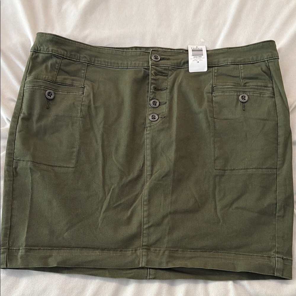 Olive Utility Button-Front Mini Skirt